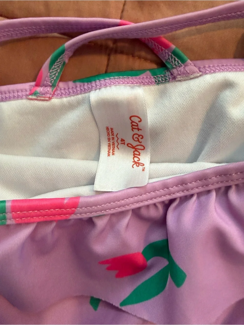 Cat & Jack Lavender One-Piece Swimsuit with Pink & Green Tulips
